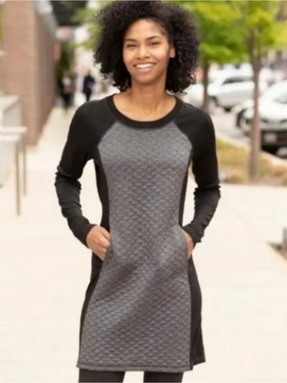Smartwool Diamond Peak Quilted Black Long Sleeve Wool Blend Dress Size XS